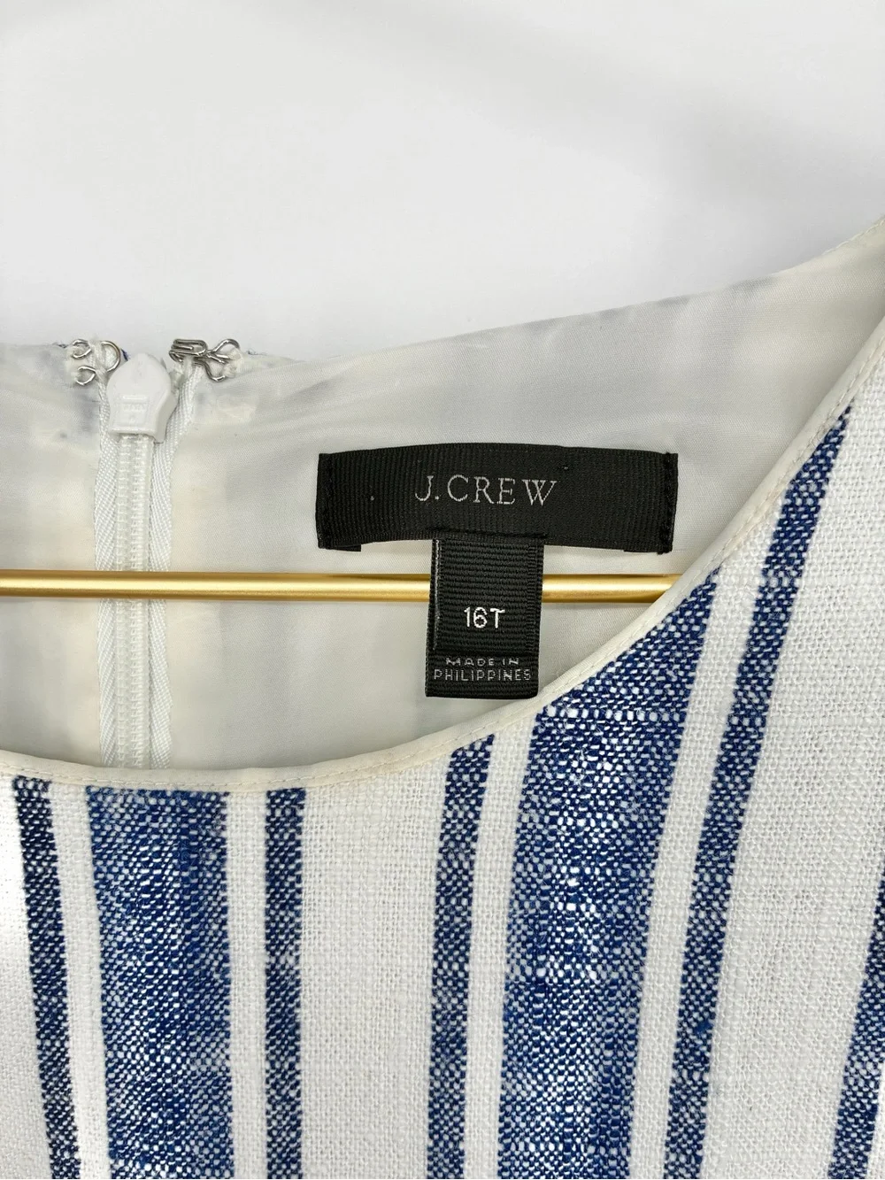 J.Crew Women’s Blue/White Striped Linen Blend Sleeveless Belted Dress - 16Tall
